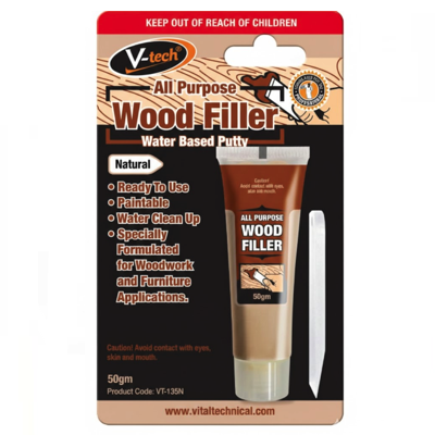 V-TECH ALL PURPOSE Wood Filler Water-Based Putty NATURAL 50g VT-135N